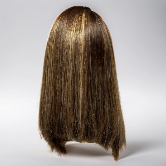 Silk Top Bob Hand-crafted Human Virgin Hair Wig 18" Silky Straight Highlights