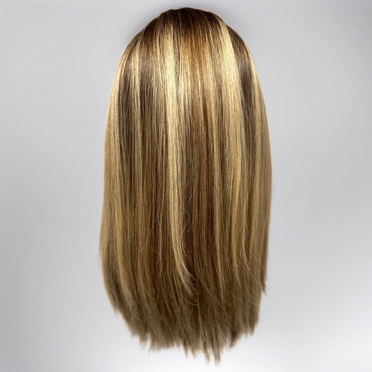Blonde Emma Lace Top Human Virgin Hair Wig Silky Straight Highlights