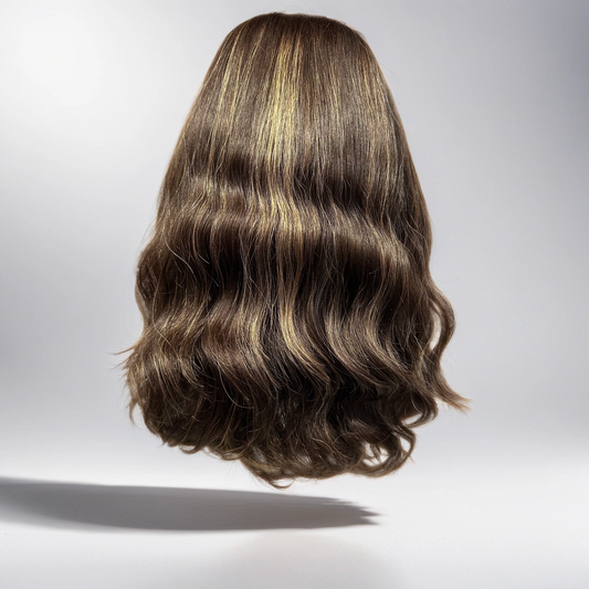 Lace Top Human Hair Wig Virgin Hair 18" Highlights Wave 2h12