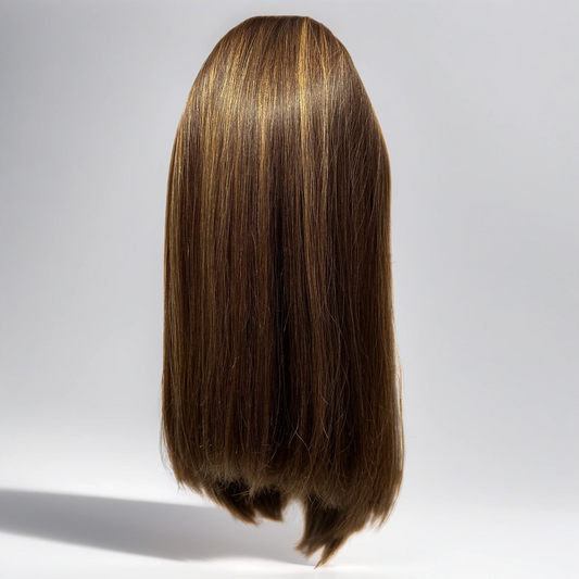 Bob Silk Top Human Virgin Hair Wig 20" Natural Straight Highlights 6hl12